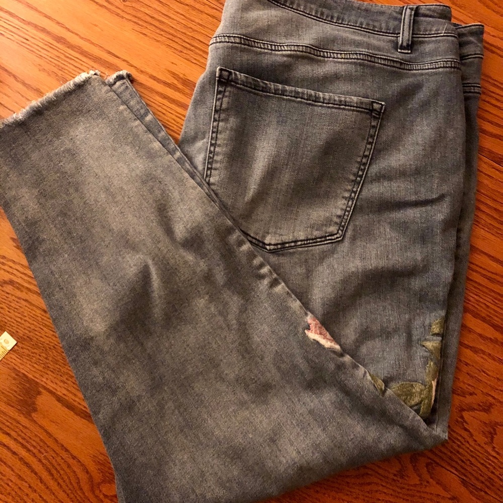 Lane Bryant distressed embroidered jeans